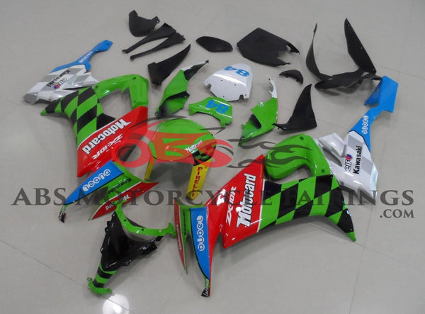 Fairing kit for a Kawasaki Ninja ZX10R (2008-2010) Green, Red, Black, Blue, White & Yellow Motocard