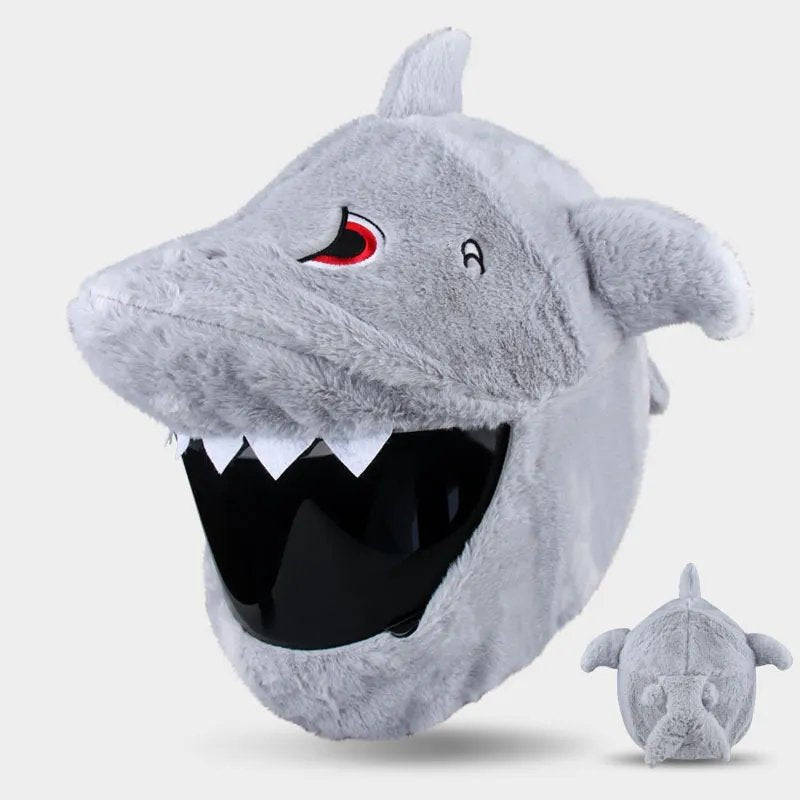 cartoon character motorcycle helmet covers Handmade Knitted Cover for Bean's Moto Booth Gray Shark Cartoon Motorcycle Helmet