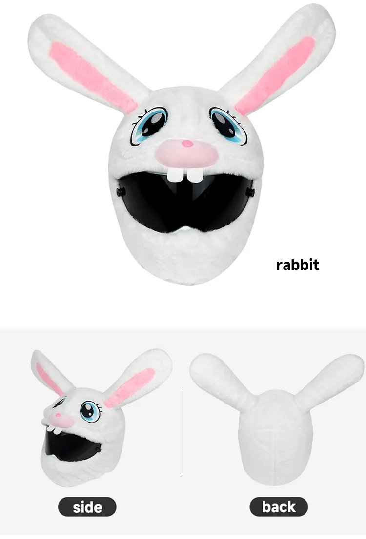Motorcycle Helmet Cover, White & Pink Rabbit Cartoon