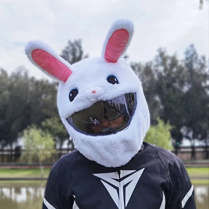 White & Pink Rabbit Cartoon Motorcycle Helmet Cover