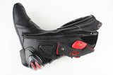 Motorcycle Boots in Black, Red & White Leather at KingsMotorcycleFairings.com