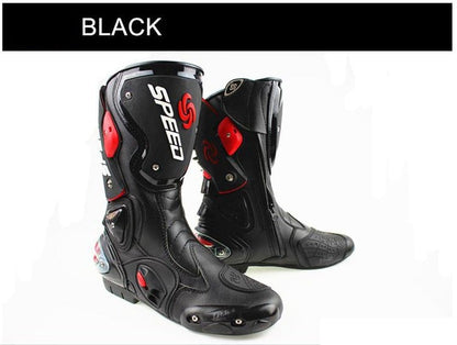 Motorcycle Boots in Black, Red & White Leather at KingsMotorcycleFairings.com