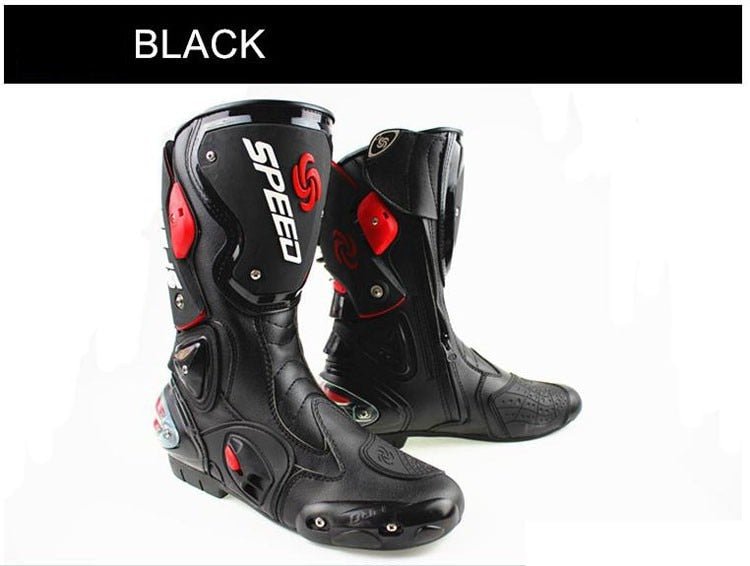 Motorcycle Boots in Black, Red & White Leather at KingsMotorcycleFairings.com