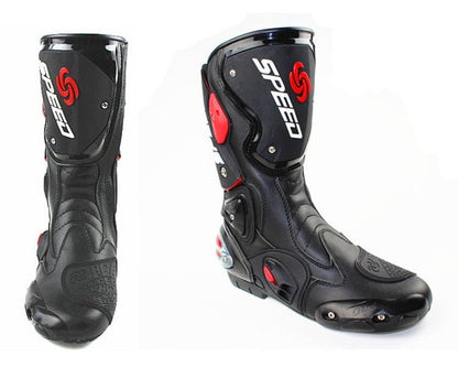 Motorcycle Boots in Black, Red & White Leather at KingsMotorcycleFairings.com