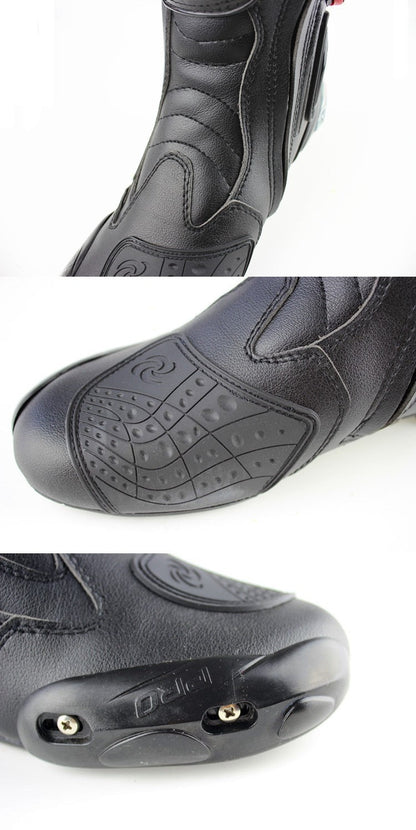 Motorcycle Boots in Black, Red & White Leather at KingsMotorcycleFairings.com