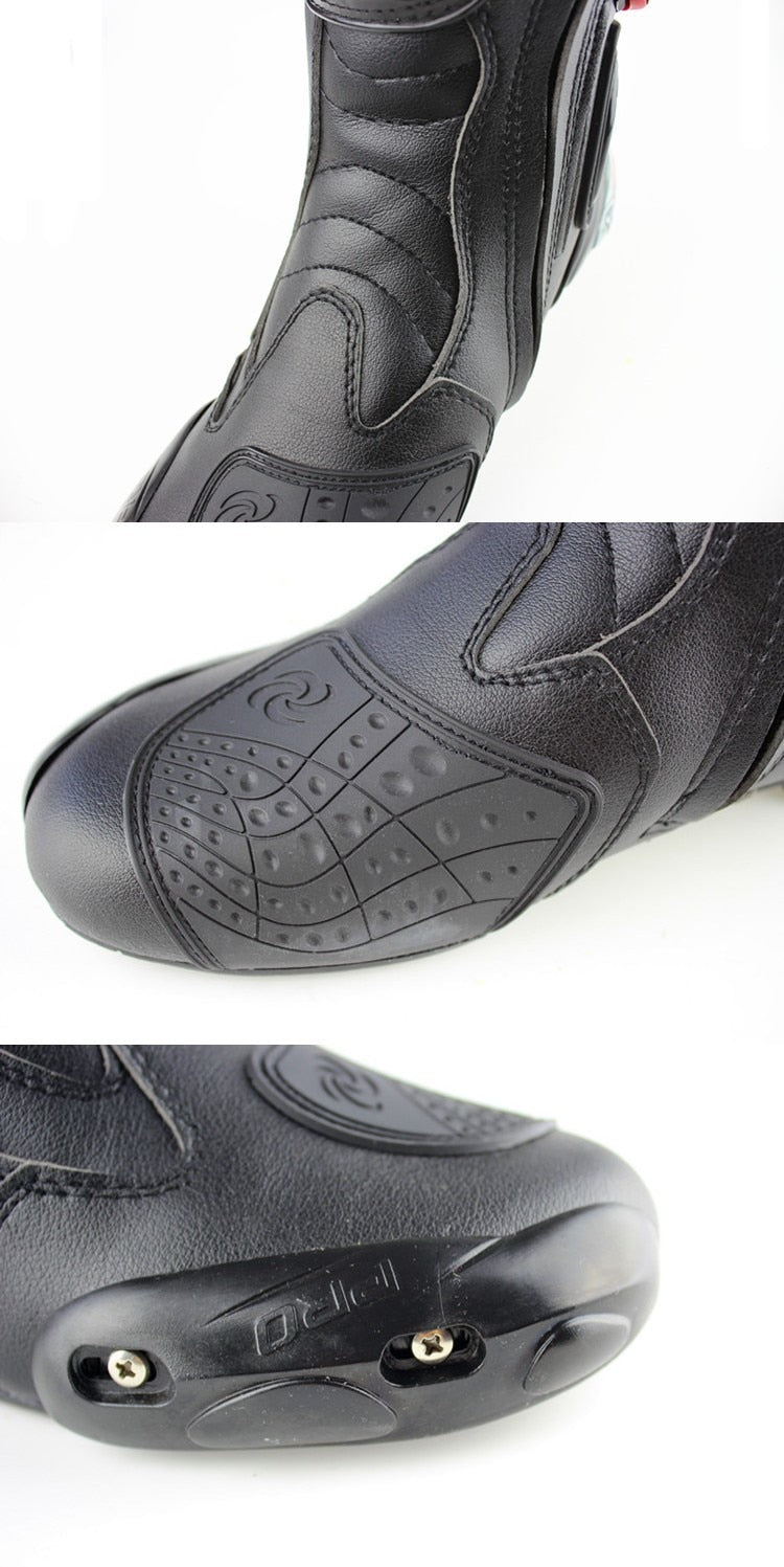 Motorcycle Boots in Black, Red & White Leather at KingsMotorcycleFairings.com
