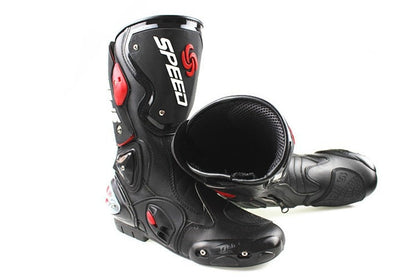 Motorcycle Boots in Black, Red & White Leather at KingsMotorcycleFairings.com