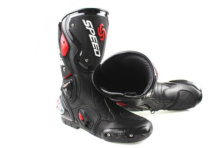 Motorcycle Boots in Black, Red & White Leather at KingsMotorcycleFairings.com