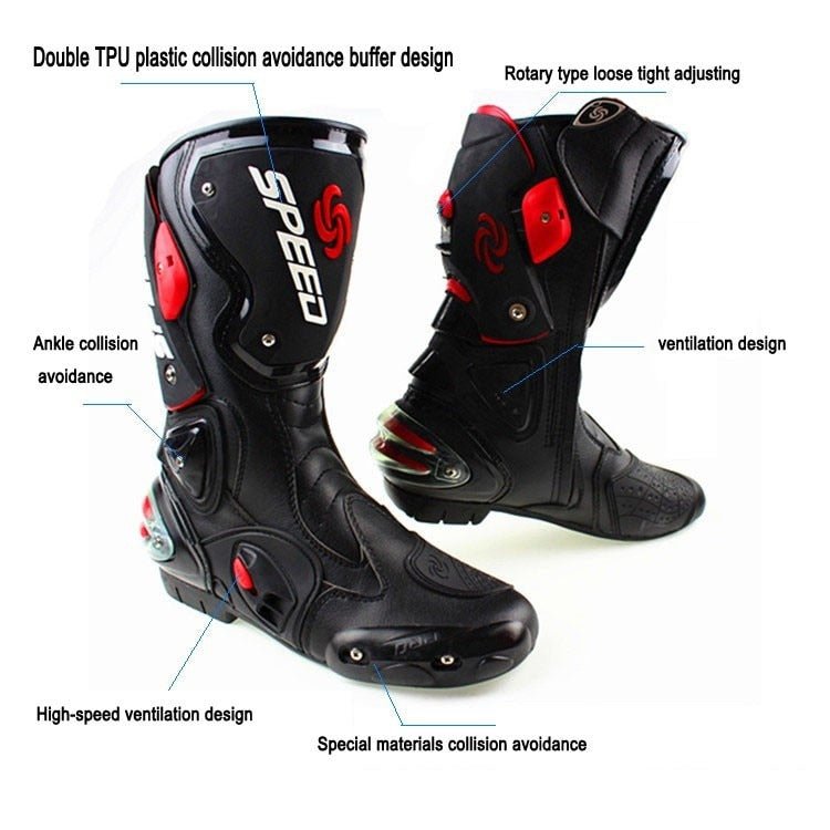Motorcycle Boots in Black, Red & White Leather at KingsMotorcycleFairings.com