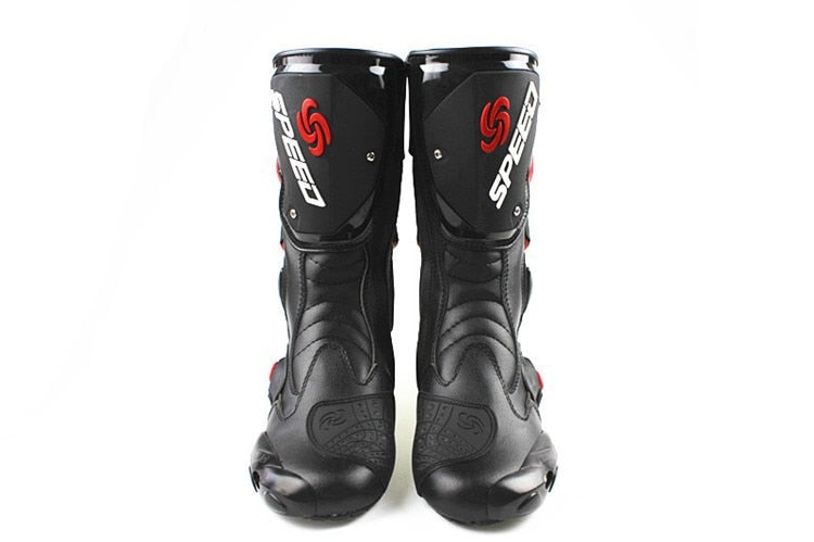 Motorcycle Boots in Black, Red & White Leather at KingsMotorcycleFairings.com