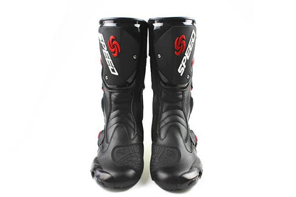 Motorcycle Boots in Black, Red & White Leather at KingsMotorcycleFairings.com