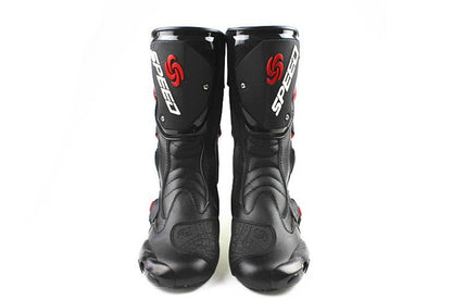 Motorcycle Boots in Black, Red & White Leather at KingsMotorcycleFairings.com