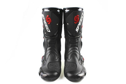 Motorcycle Boots in Black, Red & White Leather at KingsMotorcycleFairings.com