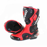 Speed Motorcycle Boots in Red, Black & White Leather at KingsMotorcycleFairings.com