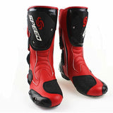 Speed Motorcycle Boots in Red, Black & White Leather at KingsMotorcycleFairings.com
