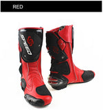 Speed Motorcycle Boots in Red, Black & White Leather at KingsMotorcycleFairings.com