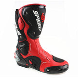 Speed Motorcycle Boots in Red, Black & White Leather at KingsMotorcycleFairings.com