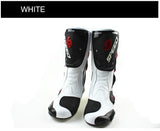 Speed Motorcycle Boots in White, Black & Red Leather at KingsMotorcycleFairings.com