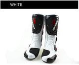 Speed Motorcycle Boots in White, Black & Red Leather at KingsMotorcycleFairings.com