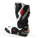 Speed Motorcycle Boots in White, Black & Red Leather at KingsMotorcycleFairings.com