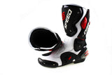 Speed Motorcycle Boots in White, Black & Red Leather at KingsMotorcycleFairings.com