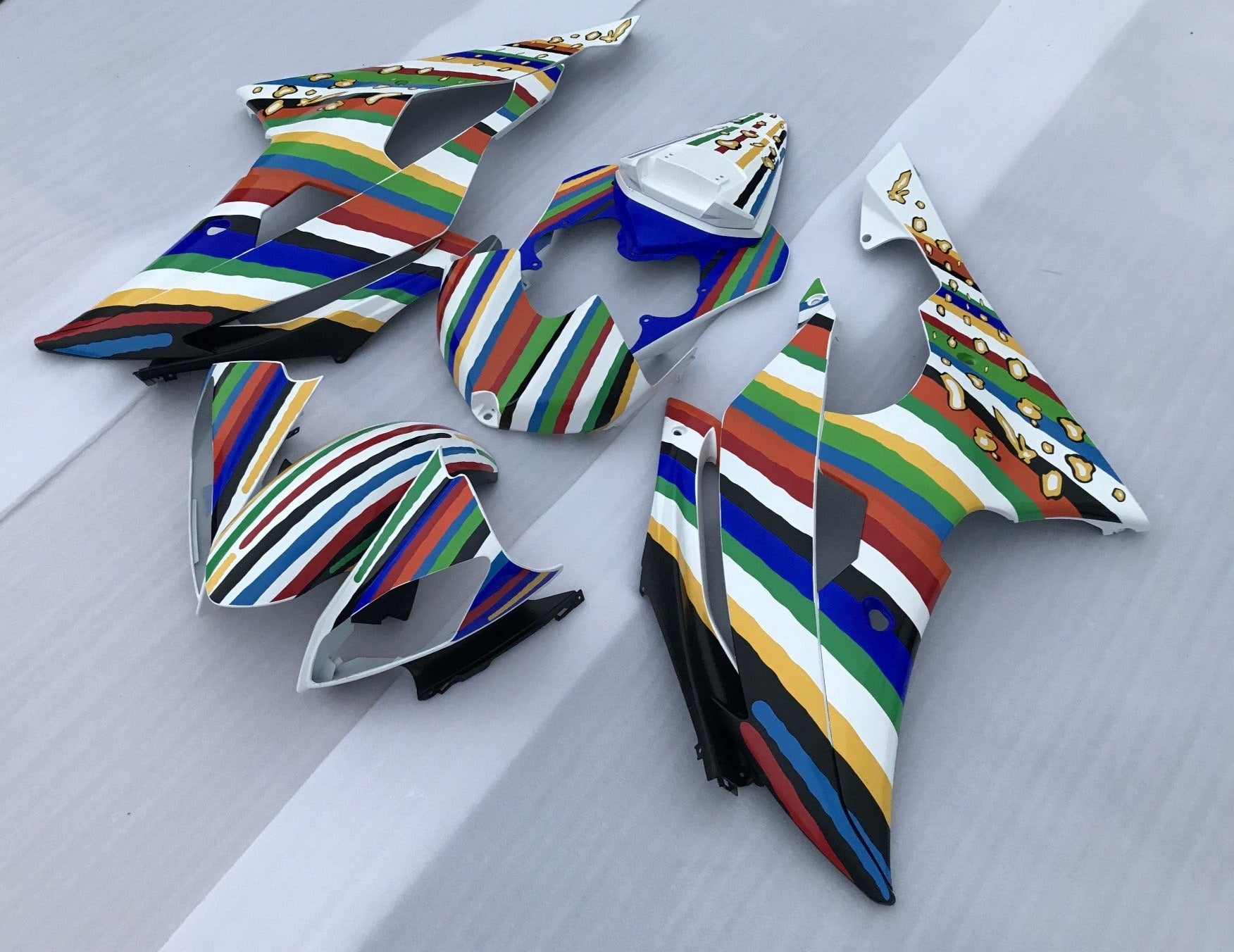 Rainbow Stripe Fairing Kit for a 2008, 2009, 2010, 2011, 2012, 2013, 2014, 2015 & 2016 Yamaha YZF-R6 motorcycle