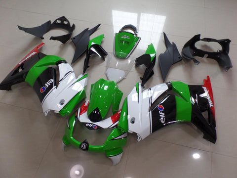 Fairing kit for a Kawasaki Ninja 250R (2008-2013) Green, White, Black & Red ELF