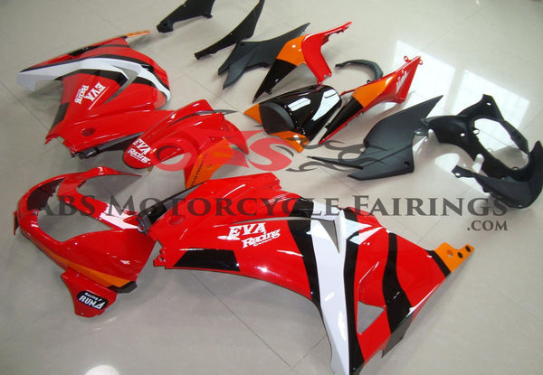 Fairing kit for a Kawasaki Ninja 250R (2008-2013) Red, White, Black & Orange EVA