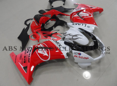 Red, White and Black LUMIX Fairing Kit for a 2008, 2009, 2010, 2011, 2012, & 2013 Kawasaki Ninja 250R motorcycle
