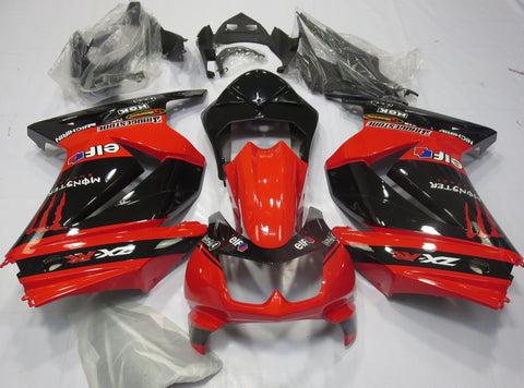 Red and Black Racing fairing kit for Kawasaki NINJA 250r 2008, 2009, 2010, 2011, 2012, 2013 motorcyclesKawasaki Ninja 250R (2008-2013) Red & Black Monster Fairings
