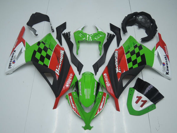 Fairing kit for a Kawasaki Ninja 300 (2013-2017) Green, Red, Black & White Motocard