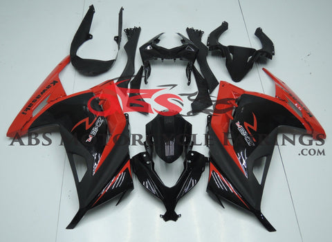 Black and Red Fairing Kit for a 2013, 2014, 2015, 2016 & 2017 Kawasaki Ninja 300 ZX3R motorcycle.