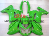 Green fairing kit for a 2006, 2007 and 2008 Kawasaki Ninja 650R motorcycle.