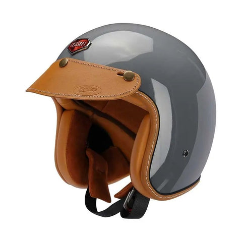 Nardo Gray & Leather Open Face 3/4 Beasley Motorcycle Helmet is brought to you by KingsMotorcycleFairings.com