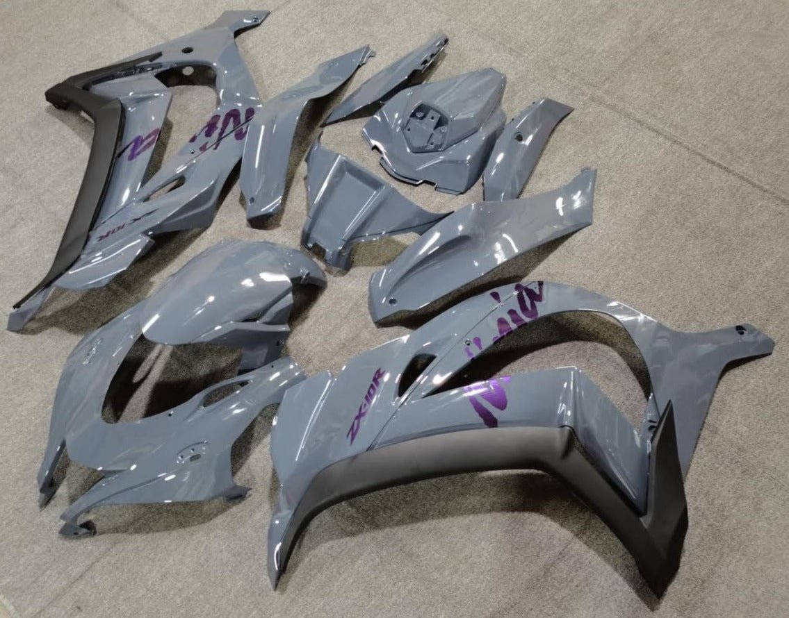 Fairing Kit for a Kawasaki Ninja ZX10R (2016-2020) Nardo Gray, Purple & Matte Black