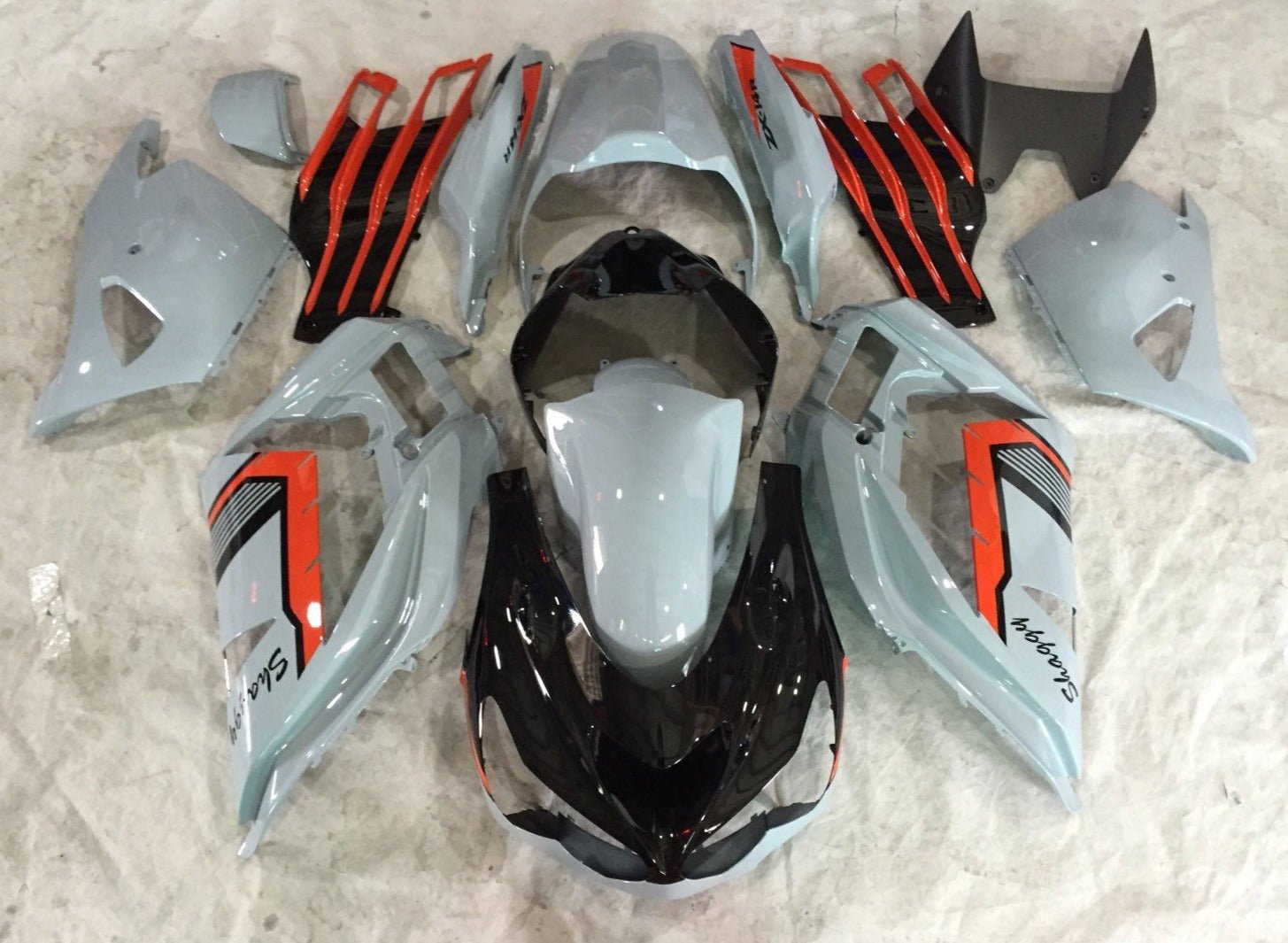 Nardo Gray, Black and Red Fairing Kit for a 2013, 2014, 2015, 2016, 2017 & 2018 Kawasaki ZX-6R 636 motorcycle