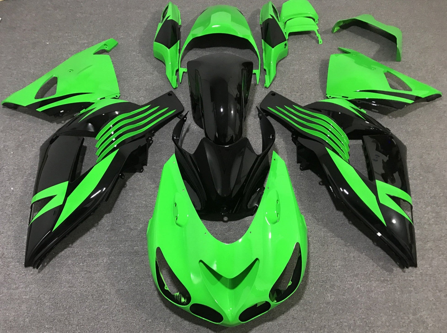 Neon Green and Black Fairing Kit for a 2006, 2007, 2008, 2009, 2010 & 2011 Kawasaki Ninja ZX-14R motorcycle