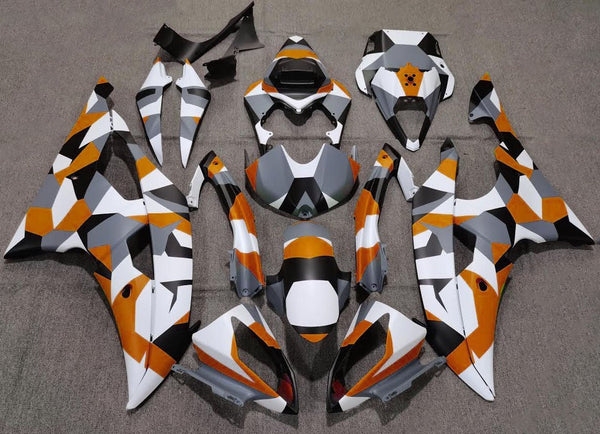 Yamaha YZF-R6 (2008-2016) Matte White, Dark Orange, Black & Gray Camouflage Fairings