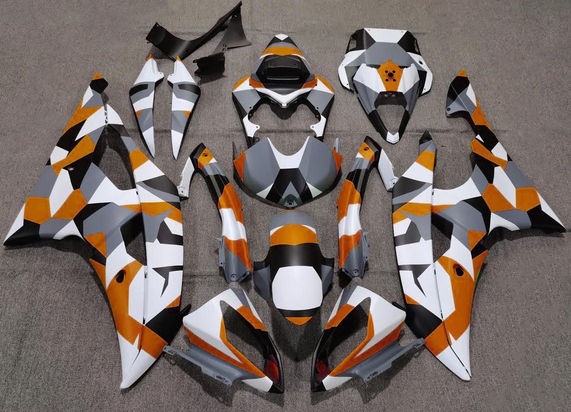 Matte White, Orange, Black and Gray Camouflage Fairing Kit for a 2008, 2009, 2010, 2011, 2012, 2013, 2014, 2015 & 2016 Yamaha YZF-R6 motorcycle
