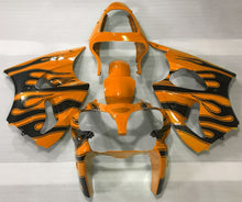 Orange and Black Flame Fairing Kit for a 2000, 2001 & 2002 Kawasaki ZX-6R 636 motorcycle