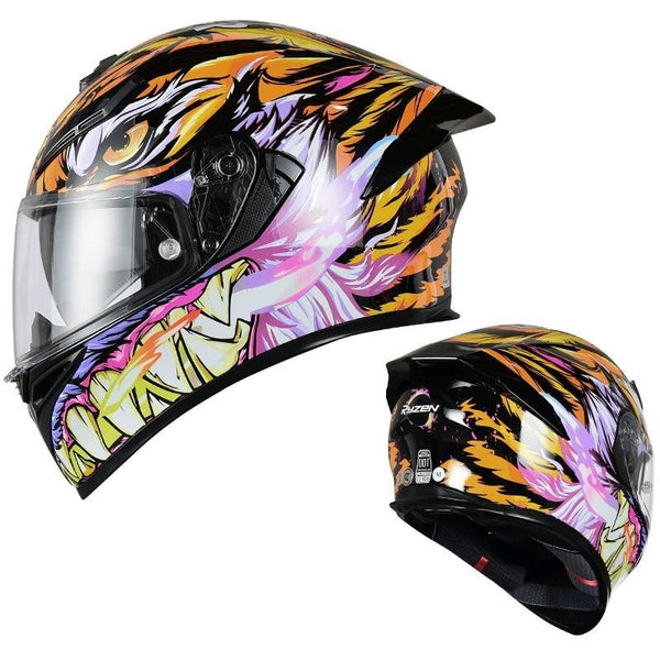 Orange, Black & Pink Tiger Motorcycle Helmet