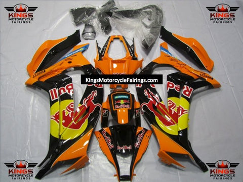 Fairing kit for a Kawasaki Ninja ZX10R (2011-2015) Orange, Black, Red & Yellow RedBull