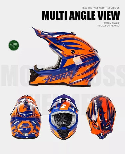 Orange & Dark Blue Zebra Dirt Bike Motorcycle Helmet - KingsMotorcycleFairings.com