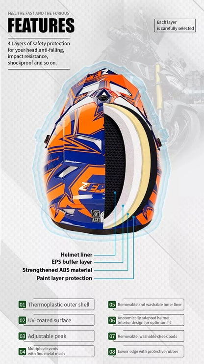 Orange & Dark Blue Zebra Dirt Bike Motorcycle Helmet - KingsMotorcycleFairings.com