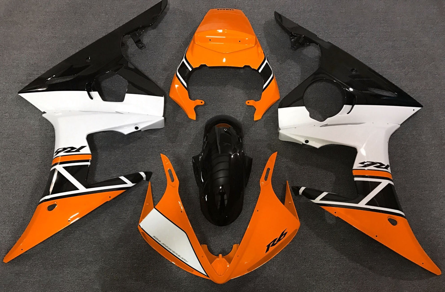 Orange, White and Black Fairing Kit for a 2003 & 2004 Yamaha YZF-R6 motorcycle