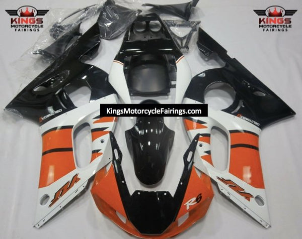 Orange, White and Black Fairing Kit for a 1998, 1999, 2000, 2001 & 2002 Yamaha YZF-R6 motorcycle