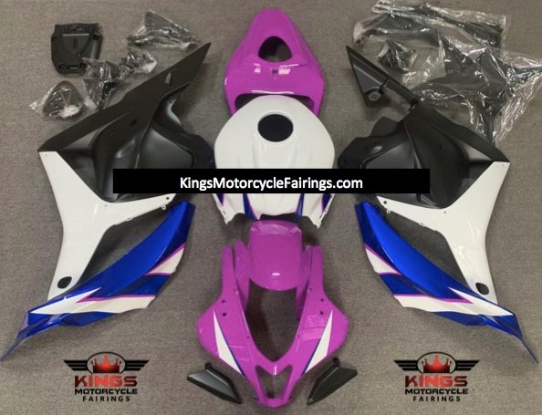 Pink, White, Blue and Matte Black Fairing Kit for a 2009, 2010, 2011 & 2012 Honda CBR600RR motorcycle