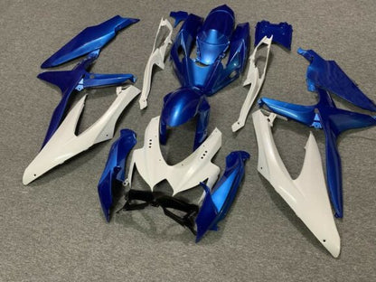 Blue and White Fairing Kit for a 2008, 2009, & 2010 Suzuki GSX-R600 motorcycle