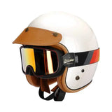 Pearl White & Leather Open Face 3/4 Beasley Motorcycle Helmet is brought to you by KingsMotorcycleFairings.com