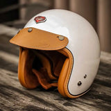 Pearl White & Leather Open Face 3/4 Beasley Motorcycle Helmet is brought to you by KingsMotorcycleFairings.com